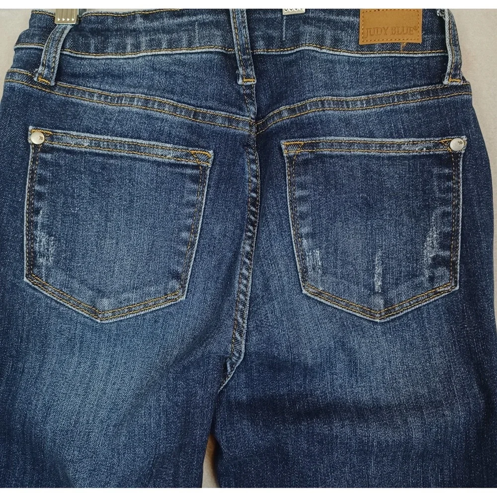 Judy Blue Slim Bootcut Jeans Womens 3/26 Blue Distressed Split Hem High Rise